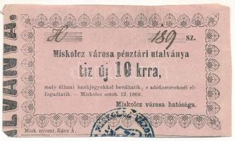 Miskolc 1860. 10kr Miskolcz város utalványa rózsaszín papír, 0 hibás T:F Adamo MIS-2.1.3