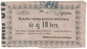 Miskolc 1860. 10kr "Miskolcz város utalványa" bélyegzéssel T:F Adamo MIS-2.1