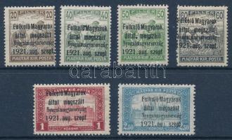 Nyugat-Magyarország I. 1921 6 klf bélyeg Bodor vizsgálójellel, közte hármaslyukasztás (8.150) (2,50K gumi nélkül / without gum)