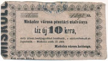 Miskolc 1860. 10kr "Miskolcz város utalványa" bélyegzéssel, értékjelzés "10" vastagabb T:F Adamo MIS-2.1.4