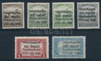 Nyugat-Magyarország I. 1921 6 klf bélyeg Bodor vizsgálójellel, közte hármaslyukasztás (4.000) (2,50K gumi nélkül / without gum)