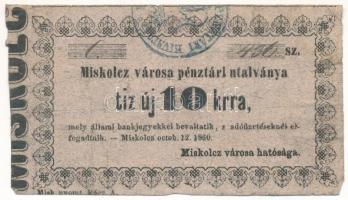 Miskolc 1860. 10kr Miskolcz város utalványa bélyegzéssel, értékjelzés 10 vastagabb, elfogadtaik sajtóhiba T:F Adamo MIS-2.1.5