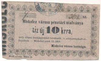 Miskolc 1860. 10kr "Miskolcz város utalványa" bélyegzéssel, értékjelzés "10" vastagabb, "elfogadtaik" sajtóhiba T:F Adamo MIS-2.1.5