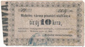Miskolc 1860. 10kr "Miskolcz város utalványa" bélyegzéssel, értékjelzés "10" vastagabb, "elfogadtaik" sajtóhiba T:F Adamo MIS-2.1.5