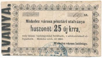 Miskolc 1860. 25kr &quot;Miskolcz városa pénztári utalványa&quot; bélyegzéssel T:F Adamo MIS-2.3