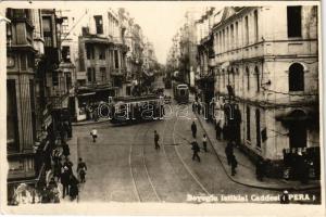 Constantinople, Istanbul; Beyoglu, Istiklal Caddesi (Pera) / street view, trams. photo (b)