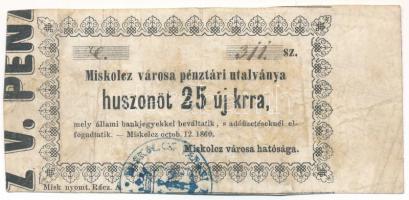 Miskolc 1860. 25kr "Miskolcz városa pénztári utalványa" bélyegzéssel T:F
Adamo MIS-2.3