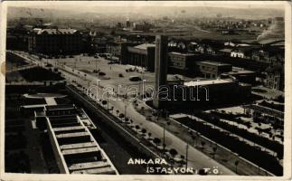 1943 Ankara, Angora; Istasyon F.Ö. / railway station, autobus, automobiles. photo (EK)