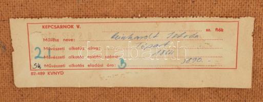 Reinhardt István (1936-): Tópart (Balaton?). Olaj, farost, jelzés nélkül, hátoldalán Képcsarnok Váll...