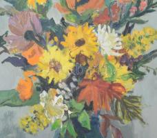 Farkas Lídia (1910-1985): Őszi csokor, olaj, farost, jelzett, hátoldalán autográf felirattal ás Képc...