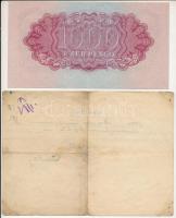 1944. 1000P "A Vöröshadsereg Parancsnoksága" + letéti nyugta a bankjegy bevonásáról T:XF
...