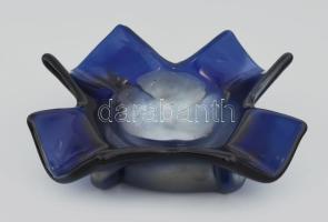 Cseh asztaldísz, lüszteres kék színezésű üveg, jelzés nélkül,kis kopással, d: 15 cm
