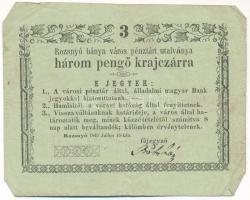 Rozsnyó 1849. július 16. 3kr "Rozsnyó bánya város pénztári utalványa" T:F Hungary / Rozsnyó 16.07.1849. 3 Kreuzer "Rozsnyó bánya város pénztári utalványa (Cashier's Coupon of Mine Town of Roznava)" C:F Adamo ROZ-1.2