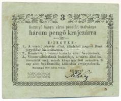 Rozsnyó 1849. július 16. 3kr &quot;Rozsnyó bánya város pénztári utalványa&quot; T:F Hungary / Rozsnyó 16.07.1849. 3 Kreuzer &quot;Rozsnyó bánya város pénztári utalványa (Cashier&#039;s Coupon of Mine Town of Roznava)&quot; C:F Adamo ROZ-1.2