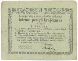 1849. július 16. Rozsnyó 3kr "Rozsnyó bánya város pénztári utalványa" T:F,VG Hungary / Rozsnyó 16.07.1849. 3 Kreuzer "Rozsnyó bánya város pénztári utalványa (Cashier's Coupon of Mine Town of Roznava)" C:F,VG Adamo ROZ-1.2
