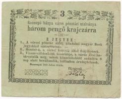 Rozsnyó 1849. július 16. 3kr "Rozsnyó bánya város pénztári utalványa" T:F,VG Hungary / Rozsnyó 16.07.1849. 3 Kreuzer "Rozsnyó bánya város pénztári utalványa (Cashier's Coupon of Mine Town of Roznava)" C:F,VG Adamo ROZ-1.2