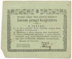 Rozsnyó 1849. július 16. 3kr "Rozsnyó bánya város pénztári utalványa" T:F,VG Hungary / Rozsnyó 16.07.1849. 3 Kreuzer "Rozsnyó bánya város pénztári utalványa (Cashier's Coupon of Mine Town of Roznava)" C:F,VG Adamo ROZ-1.2