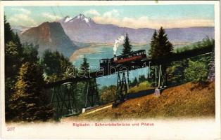 Rigibahn, Schnurtobelbrücke und Pilatus / rack railway, train