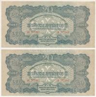 1944. 20P A Vöröshadsereg Parancsnoksága (2x) sorszámkövetők CO 217982 - CO 217983 T:VF,F szép papír Adamo P45