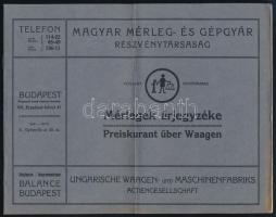 cca 1930 Magyar Mérleg- és Gépgyár rt. képes termékkatalógus 16 p. Hajtásnyommal