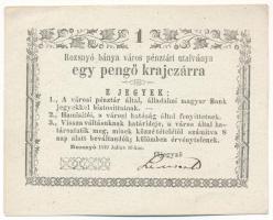 Rozsnyó 1849. július 16. 1kr &quot;Rozsnyó bánya város pénztári utalványa&quot; T:AU Hungary / Rozsnyó 16.07.1849. 1 Kreuzer &quot;Rozsnyó bánya város pénztári utalványa (Cashier&#039;s Coupon of Mine Town of Roznava)&quot; C:AU Adamo ROZ-1.1