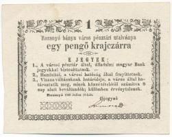 Rozsnyó 1849. július 16. 1kr &quot;Rozsnyó bánya város pénztári utalványa&quot; T:AU Hungary / Rozsnyó 16.07.1849. 1 Kreuzer &quot;Rozsnyó bánya város pénztári utalványa (Cashier&#039;s Coupon of Mine Town of Roznava)&quot; C:AU Adamo ROZ-1.1