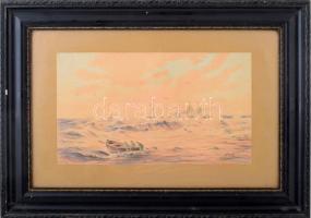 Fest V jelzéssel: Tengerparti jelenet vitorlásokkal és csónakkal, 1915. Akvarell, papír. Üvegezett f...