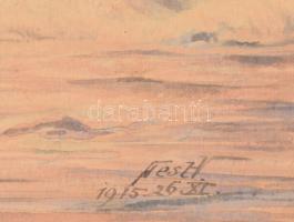 Fest V jelzéssel: Tengerparti jelenet vitorlásokkal és csónakkal, 1915. Akvarell, papír. Üvegezett f...