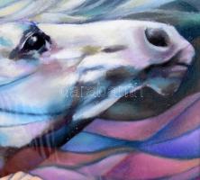 Töreky Ferenc (1922-2006): Hölgy fehér paripával. Vegyes technika, papír, jelzett, hátoldalán Töreky...