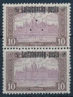 Nyugat-Magyarország III. 1921 Parlament 10K pár, minden bélyeg Bodor vizsgálójellel, az egyik hármaslyukasztással (8.500) (apró foghiba / perf. fault)