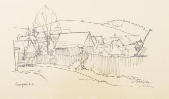 Vákár Tibor (1908 - 2002 ): Zsögöd. Ofszet, papír, jelzett, üvegezett keretben. 17x25 cm