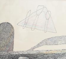 Szemethy Imre (1945-): Állatok a romokon (cím nélkül), 1990. Tus, színes ceruza, papír, jelzett. Üve...