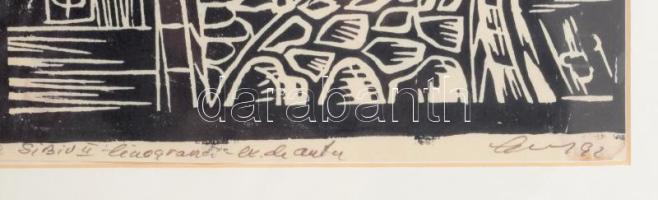 GT jelzéssel: Nagyszeben. Linómetszet, papír, jelzett, üvegezett keretben. 40x17 cm