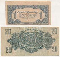 1944. 1P + 20P "A Vöröshadsereg Parancsnoksága" mindkettő fehér szegéllyel T:F,VG folt