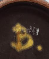 Csorgatott sárga mázas retro kerámia váza. Jelzett, kopással, m: 19 cm