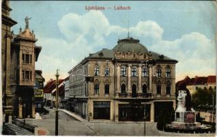 1915 Ljubljana, Laibach; square, pharmacy, shops (EB)