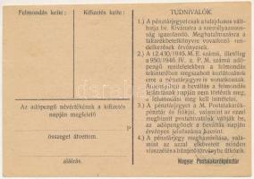 1946. 100.000AP nem kamatozó Pénztárjegy "Másra át nem ruházható", hátoldalán "vovatk...
