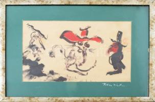 Olvashatatlan jelzéssel: Figurák. Akvarell, papír. Lapszéli szakadással. Üvegezett fakeretben. 17,5×...