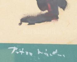 Olvashatatlan jelzéssel: Figurák. Akvarell, papír. Lapszéli szakadással. Üvegezett fakeretben. 17,5×...