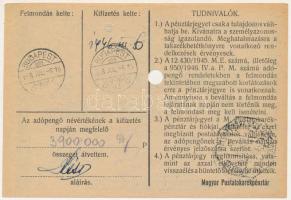 1946. 1.000.000AP nem kamatozó Pénztárjegy "Másra át nem ruházható", az előoldalon "M...