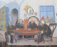 Olvashatatlan jelzéssel: Társaság. Vegyes technika, papír. Sérült. Üvegezett fakeretben. 16×27 cm