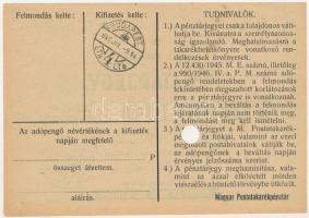 1946. 10.000.000AP nem kamatozó Pénztárjegy "Másra át nem ruházható", a hátoldalon "B...
