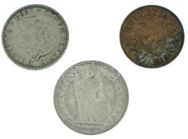 Svájc 1876. 1Fr Ag + 1884. 20r Cu-Ni + 1919. 2r bronz T:XF-F
Switzerland 1876. 1 Franc Ag + 1884. 2...