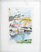 Olvashatatlan jelzéssel: Kikötő, Gillebeje, Dánia, 1991. Akvarell, papír. Üvegezett alumíniumkeretbe...