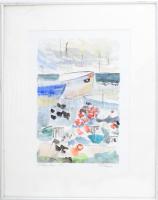 Olvashatatlan jelzéssel: Kikötő, Gillebeje, Dánia, 1993. Akvarell, papír. Üvegezett alumíniumkeretbe...