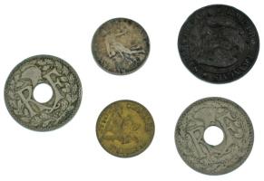 Franciaország 1855BB 5c bronz "III. Napóleon / horgony" + 1918. 25c Cu-Ni + 1919. 50c Ag +...