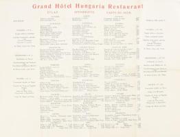 1940 A Grand Hotel Hungária Étterem kétoldalas étlapja és látványtérképe, 43×32 cm