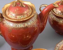 KMK porcelán kávés készlet. Jelzett, kopással, 1-1 pattogzással, egyik csészén lepattanással, teljes