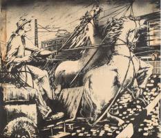 Bede jelzéssel: Vonattól megvadult lovak. Tus, papír. Lap széle foltos, 50×59 cm