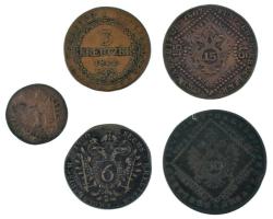 1800S-1812S 1kr-30kr Cu "I. Ferenc" Szomolnok (5xklf, mind S verdejel) T:F